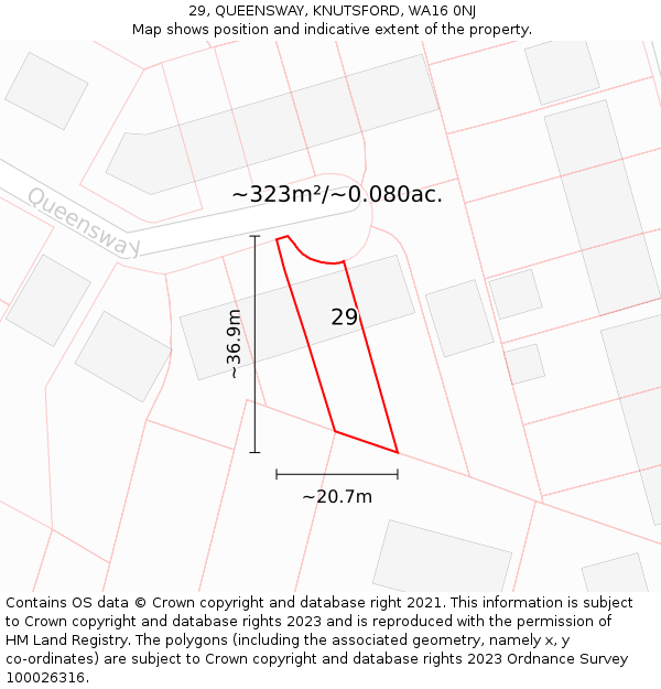 29, QUEENSWAY, KNUTSFORD, WA16 0NJ: Plot and title map