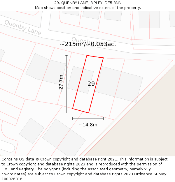 29, QUENBY LANE, RIPLEY, DE5 3NN: Plot and title map
