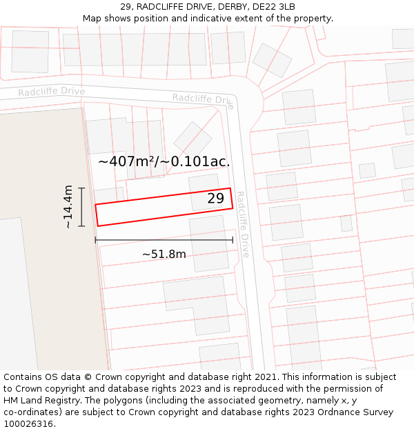 29, RADCLIFFE DRIVE, DERBY, DE22 3LB: Plot and title map