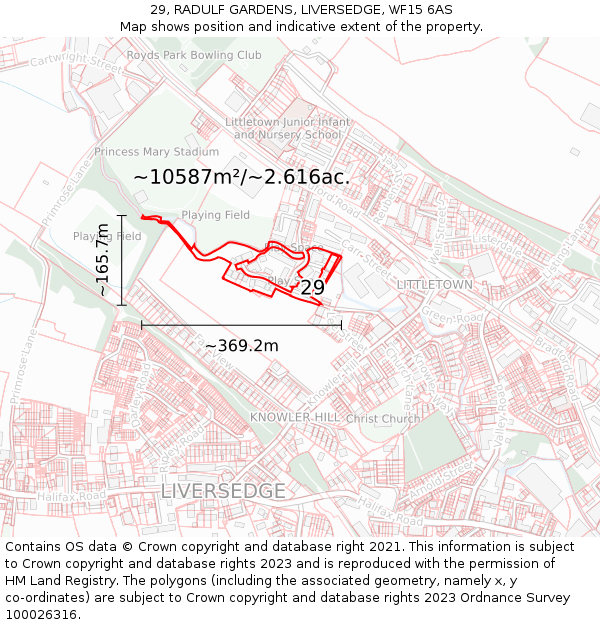 29, RADULF GARDENS, LIVERSEDGE, WF15 6AS: Plot and title map