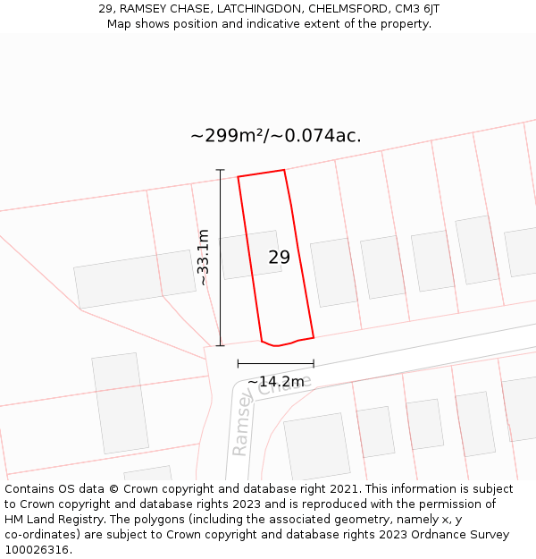 29, RAMSEY CHASE, LATCHINGDON, CHELMSFORD, CM3 6JT: Plot and title map