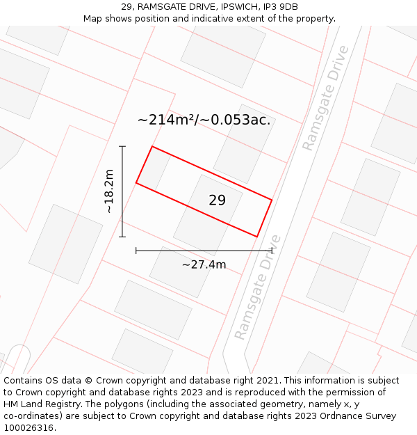 29, RAMSGATE DRIVE, IPSWICH, IP3 9DB: Plot and title map