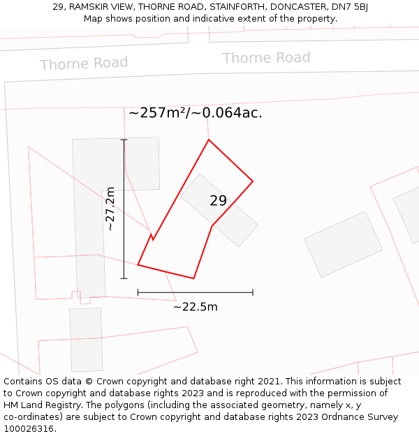 29, RAMSKIR VIEW, THORNE ROAD, STAINFORTH, DONCASTER, DN7 5BJ: Plot and title map