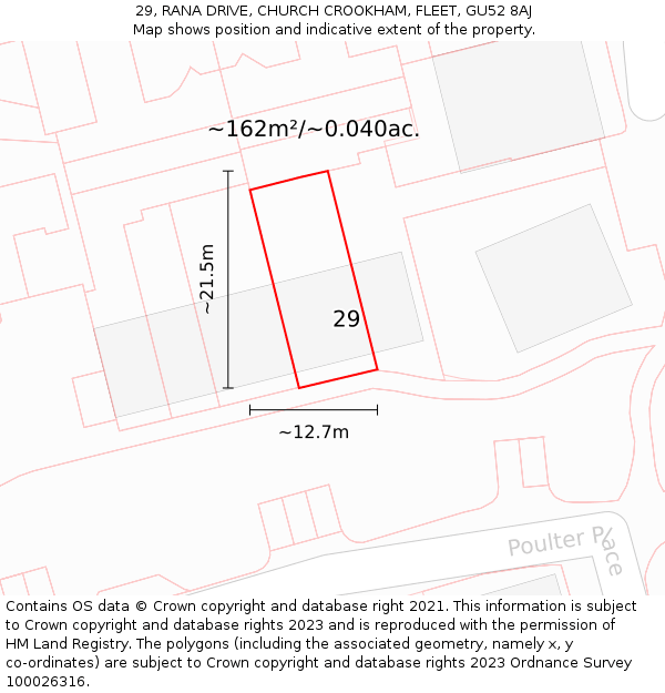 29, RANA DRIVE, CHURCH CROOKHAM, FLEET, GU52 8AJ: Plot and title map