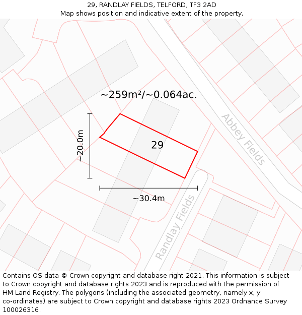 29, RANDLAY FIELDS, TELFORD, TF3 2AD: Plot and title map