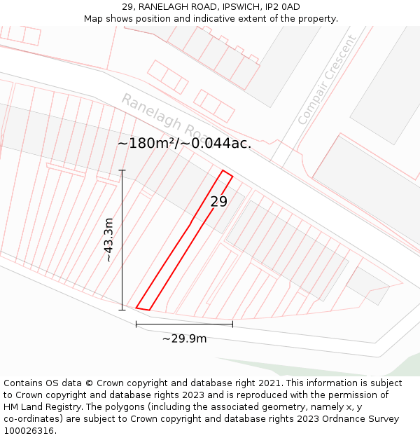 29, RANELAGH ROAD, IPSWICH, IP2 0AD: Plot and title map