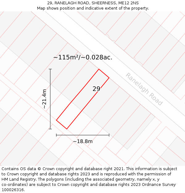29, RANELAGH ROAD, SHEERNESS, ME12 2NS: Plot and title map