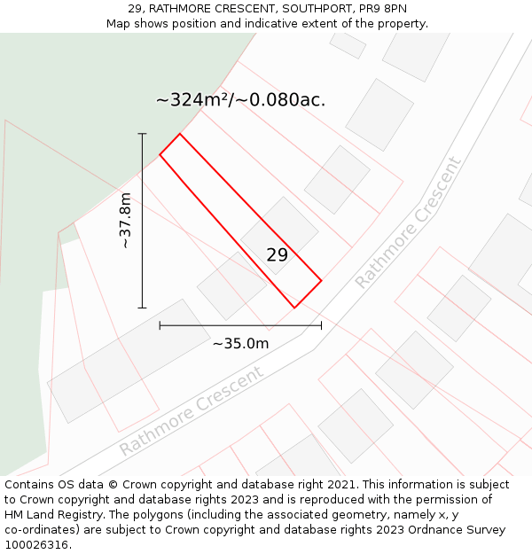 29, RATHMORE CRESCENT, SOUTHPORT, PR9 8PN: Plot and title map