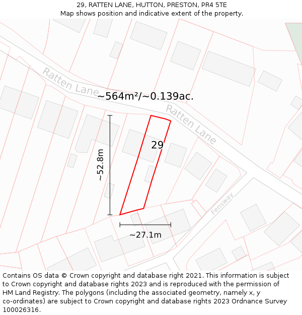 29, RATTEN LANE, HUTTON, PRESTON, PR4 5TE: Plot and title map