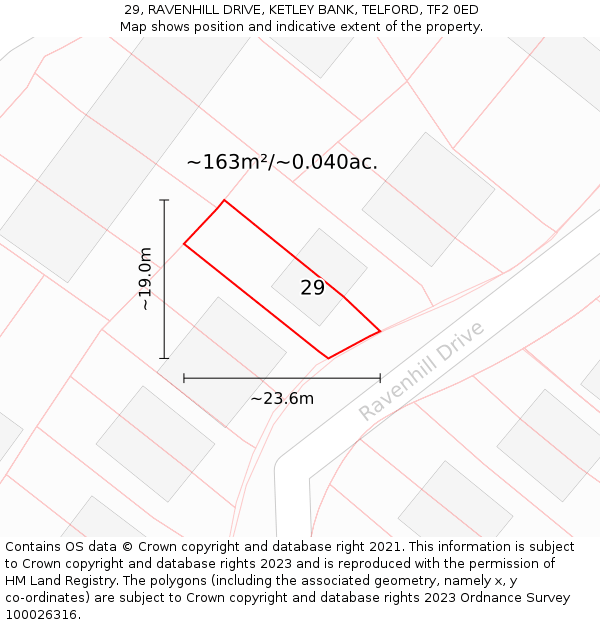 29, RAVENHILL DRIVE, KETLEY BANK, TELFORD, TF2 0ED: Plot and title map