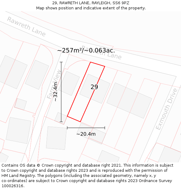 29, RAWRETH LANE, RAYLEIGH, SS6 9PZ: Plot and title map