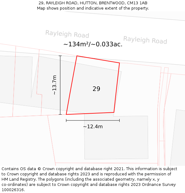 29, RAYLEIGH ROAD, HUTTON, BRENTWOOD, CM13 1AB: Plot and title map