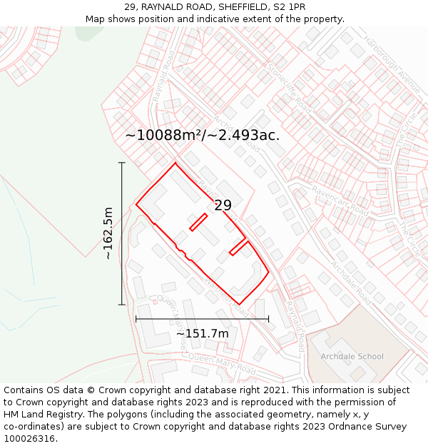 29, RAYNALD ROAD, SHEFFIELD, S2 1PR: Plot and title map
