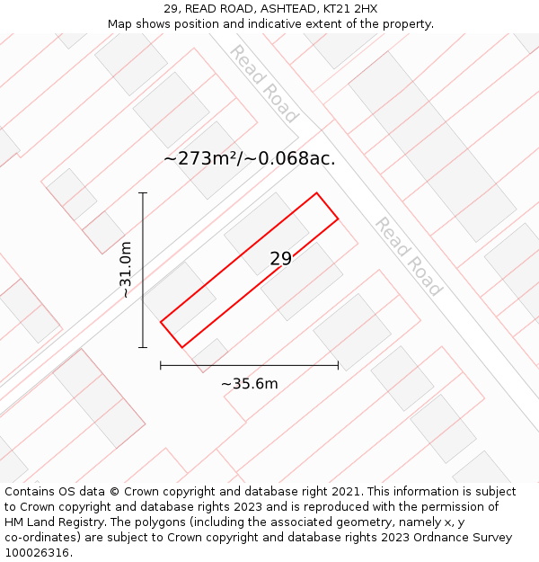 29, READ ROAD, ASHTEAD, KT21 2HX: Plot and title map