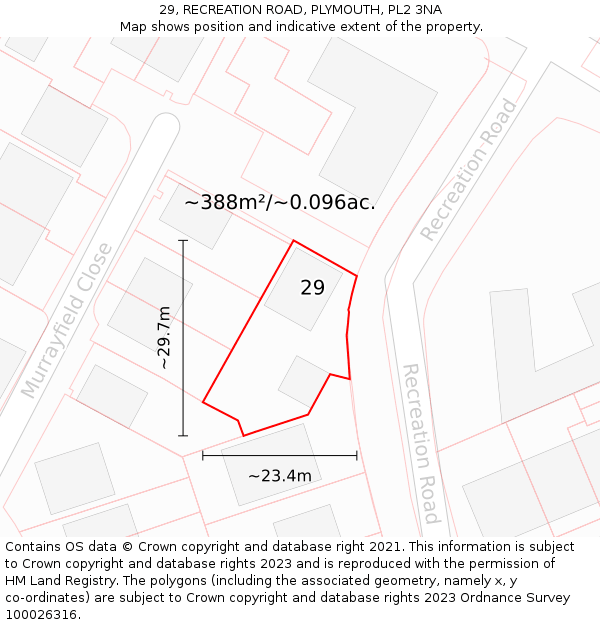 29, RECREATION ROAD, PLYMOUTH, PL2 3NA: Plot and title map