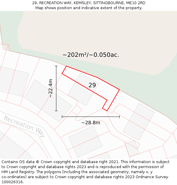 29, RECREATION WAY, KEMSLEY, SITTINGBOURNE, ME10 2RD: Plot and title map