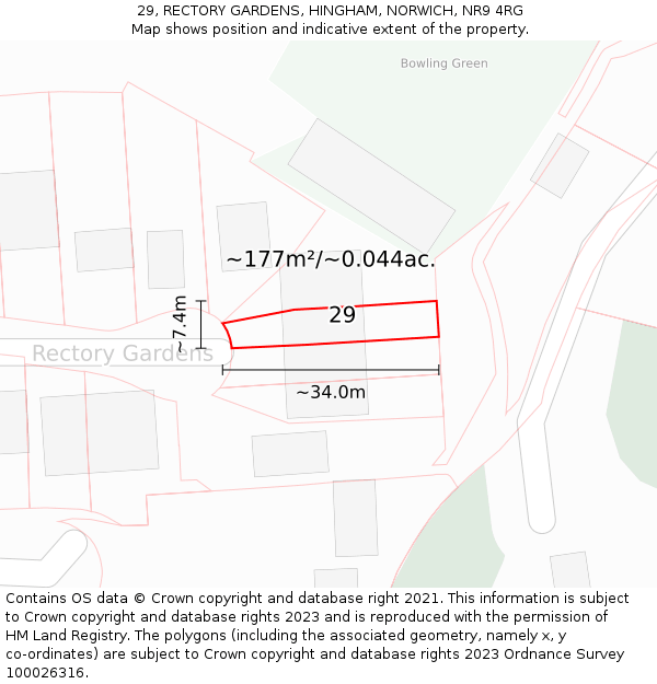 29, RECTORY GARDENS, HINGHAM, NORWICH, NR9 4RG: Plot and title map