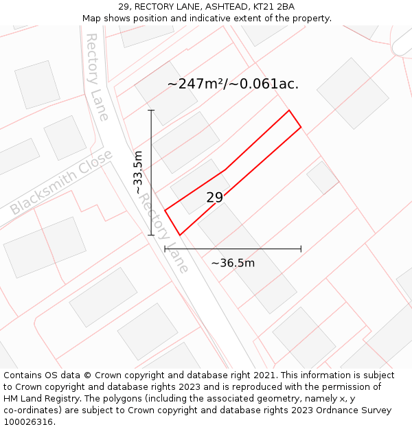 29, RECTORY LANE, ASHTEAD, KT21 2BA: Plot and title map