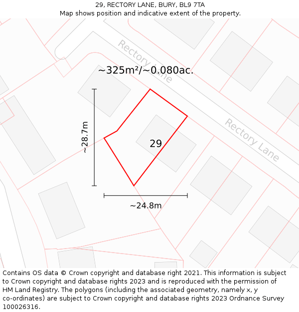 29, RECTORY LANE, BURY, BL9 7TA: Plot and title map