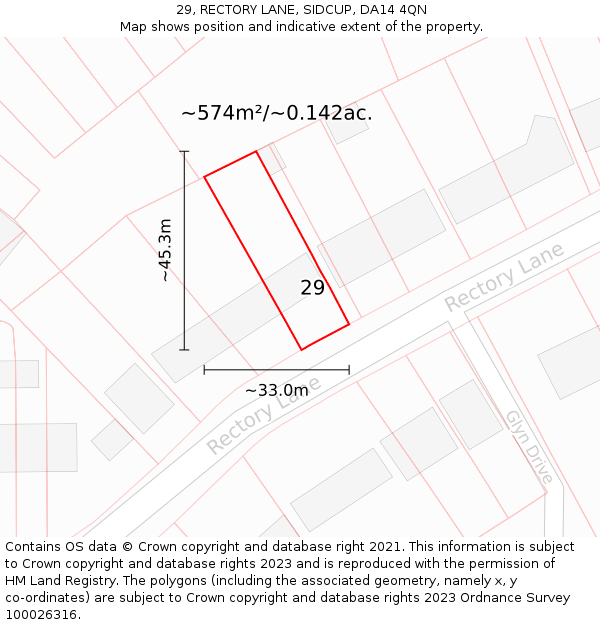29, RECTORY LANE, SIDCUP, DA14 4QN: Plot and title map