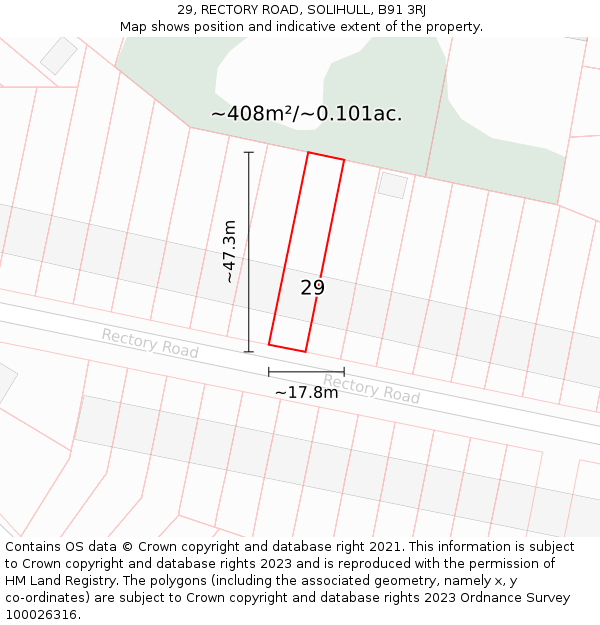 29, RECTORY ROAD, SOLIHULL, B91 3RJ: Plot and title map