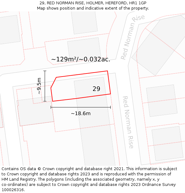 29, RED NORMAN RISE, HOLMER, HEREFORD, HR1 1GP: Plot and title map
