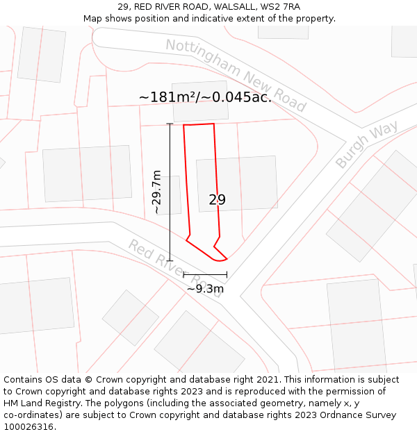 29, RED RIVER ROAD, WALSALL, WS2 7RA: Plot and title map