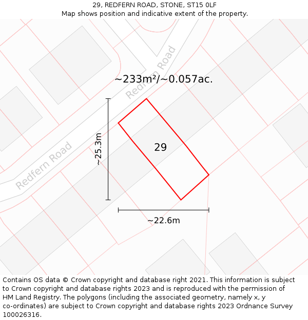 29, REDFERN ROAD, STONE, ST15 0LF: Plot and title map