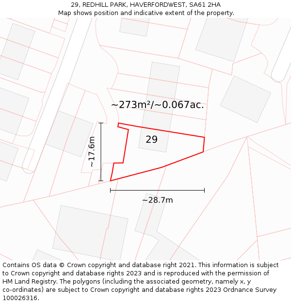 29, REDHILL PARK, HAVERFORDWEST, SA61 2HA: Plot and title map