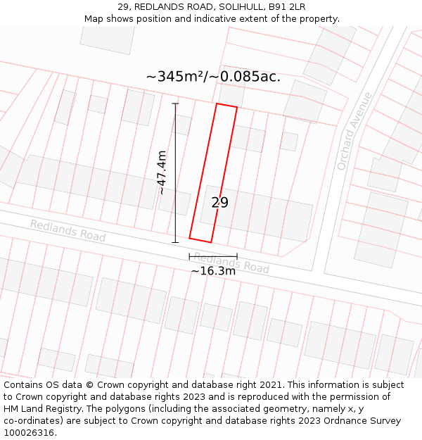 29, REDLANDS ROAD, SOLIHULL, B91 2LR: Plot and title map
