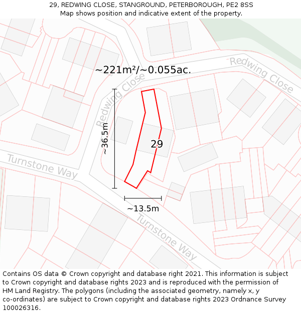 29, REDWING CLOSE, STANGROUND, PETERBOROUGH, PE2 8SS: Plot and title map