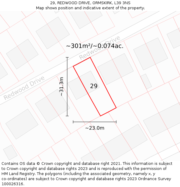 29, REDWOOD DRIVE, ORMSKIRK, L39 3NS: Plot and title map