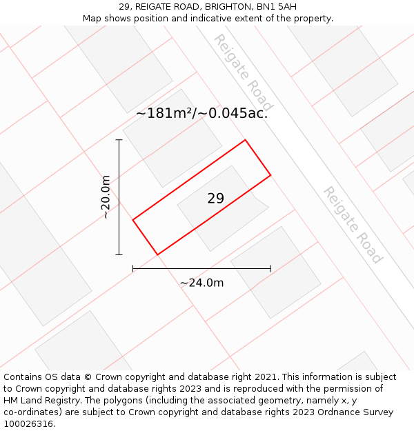 29, REIGATE ROAD, BRIGHTON, BN1 5AH: Plot and title map