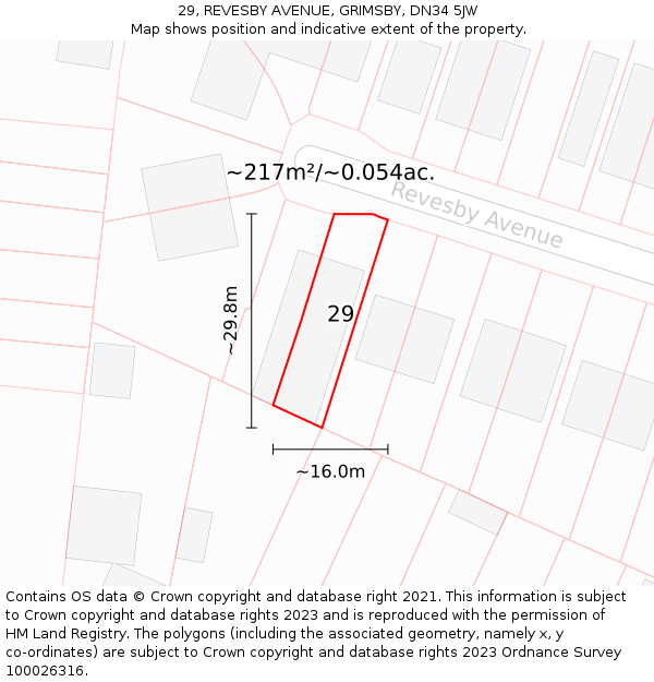 29, REVESBY AVENUE, GRIMSBY, DN34 5JW: Plot and title map