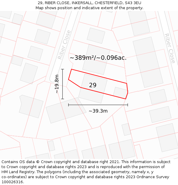 29, RIBER CLOSE, INKERSALL, CHESTERFIELD, S43 3EU: Plot and title map