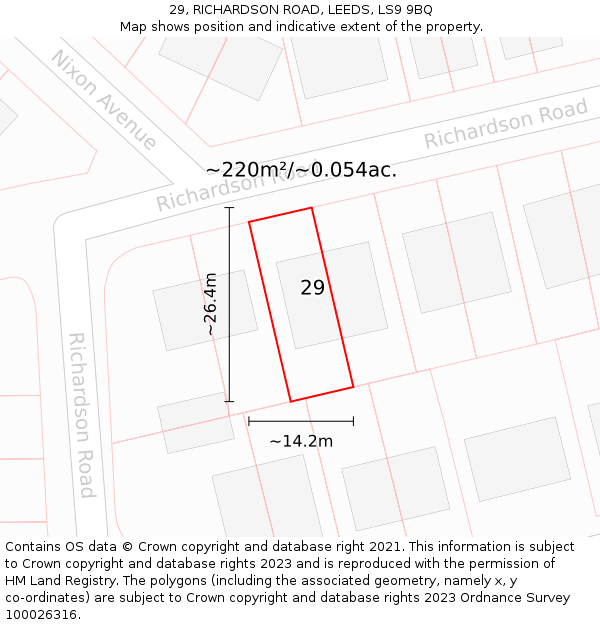 29, RICHARDSON ROAD, LEEDS, LS9 9BQ: Plot and title map