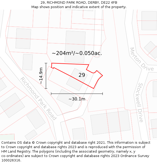 29, RICHMOND PARK ROAD, DERBY, DE22 4FB: Plot and title map