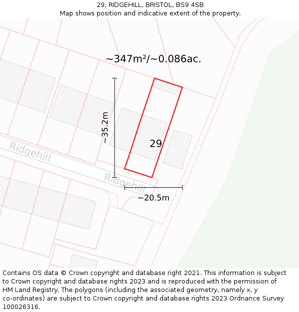 29, RIDGEHILL, BRISTOL, BS9 4SB: Plot and title map