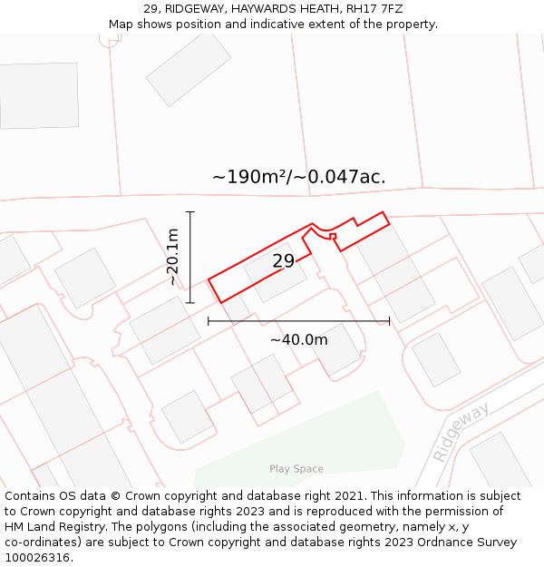 29, RIDGEWAY, HAYWARDS HEATH, RH17 7FZ: Plot and title map