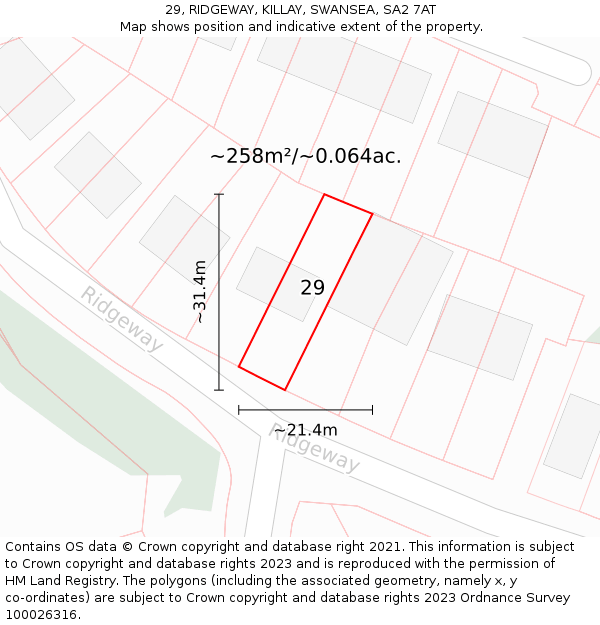 29, RIDGEWAY, KILLAY, SWANSEA, SA2 7AT: Plot and title map