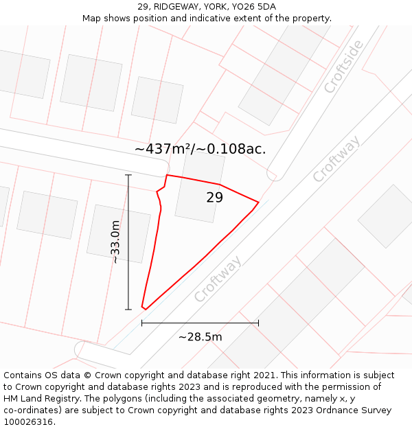 29, RIDGEWAY, YORK, YO26 5DA: Plot and title map