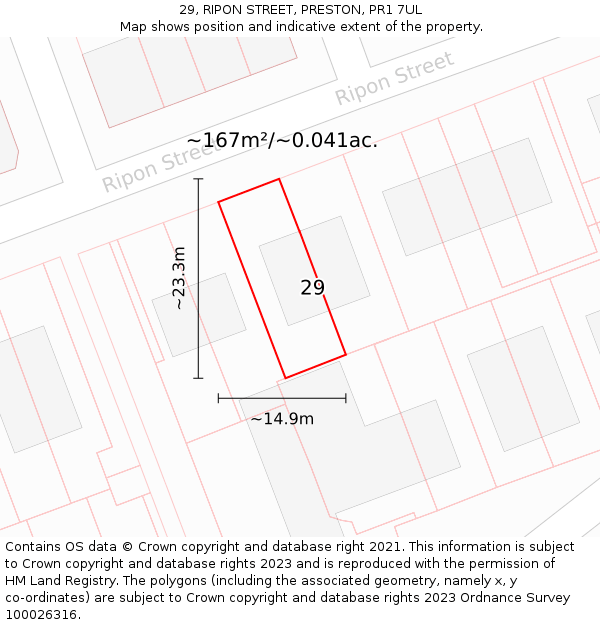 29, RIPON STREET, PRESTON, PR1 7UL: Plot and title map