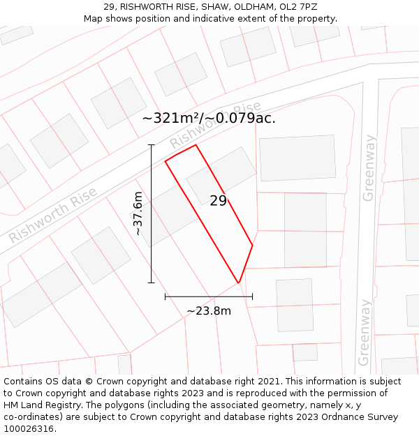 29, RISHWORTH RISE, SHAW, OLDHAM, OL2 7PZ: Plot and title map