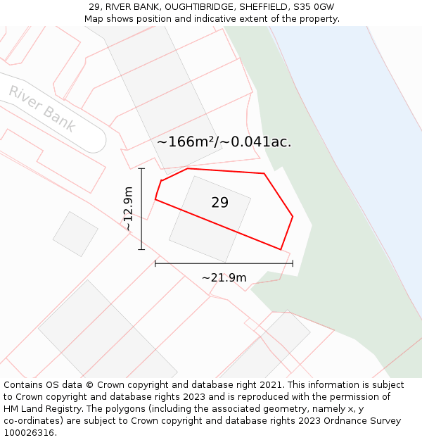 29, RIVER BANK, OUGHTIBRIDGE, SHEFFIELD, S35 0GW: Plot and title map
