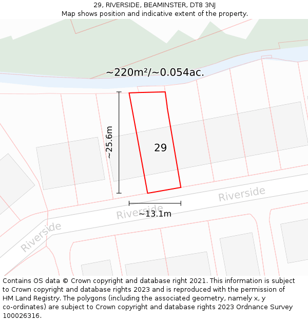 29, RIVERSIDE, BEAMINSTER, DT8 3NJ: Plot and title map