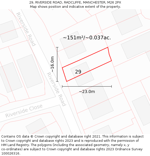 29, RIVERSIDE ROAD, RADCLIFFE, MANCHESTER, M26 2PX: Plot and title map