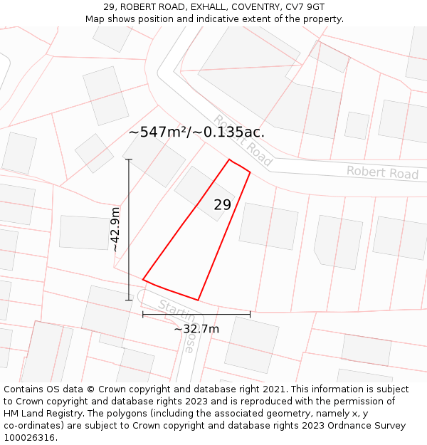 29, ROBERT ROAD, EXHALL, COVENTRY, CV7 9GT: Plot and title map