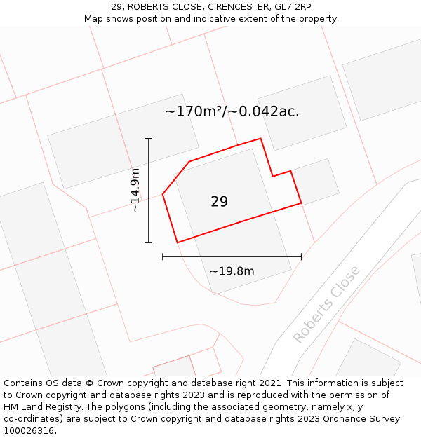 29, ROBERTS CLOSE, CIRENCESTER, GL7 2RP: Plot and title map