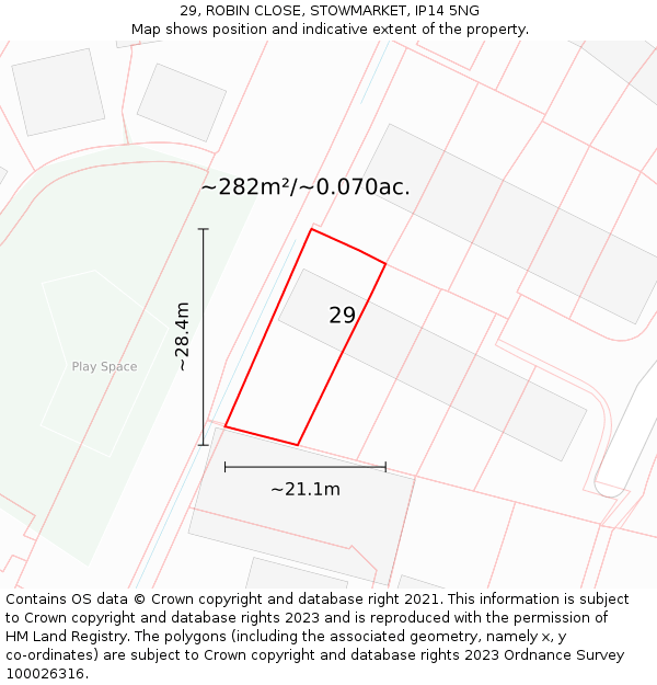 29, ROBIN CLOSE, STOWMARKET, IP14 5NG: Plot and title map