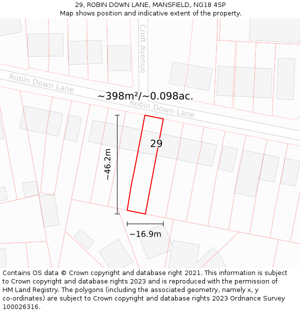 29, ROBIN DOWN LANE, MANSFIELD, NG18 4SP: Plot and title map